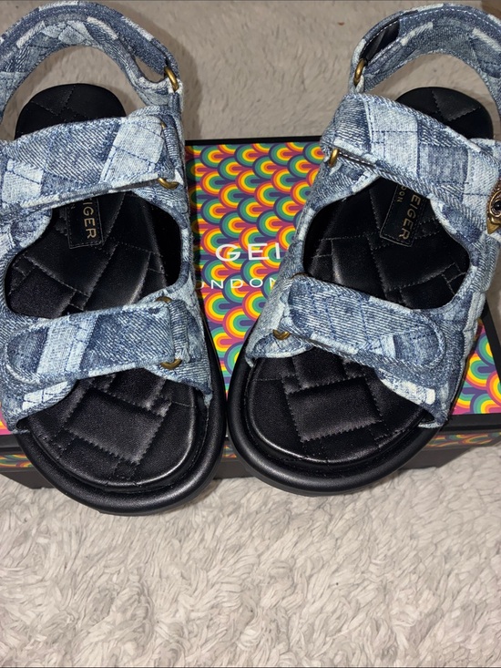 Kurt Geiger Shoes - Kurt Geiger Blue Denim-Style Quilted Sandals with Gold Hardware